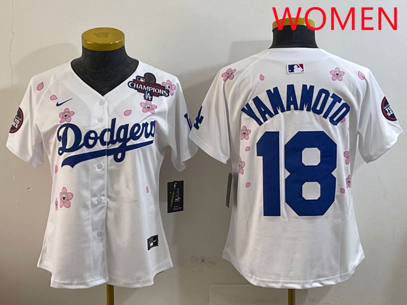 Women Los Angeles Dodgers #18 Yamamoto White Sakura Edition 2025 Nike MLB Jersey style 3